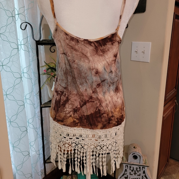 Entro Boho Tie Dye Fringe Tank Top Women's Size Large - Picture 7 of 11